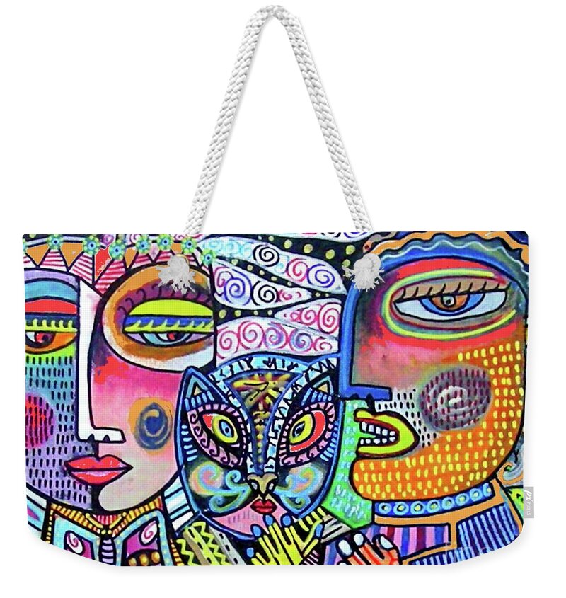  Weekender Tote Bag featuring the painting Medusa And The Snake Charmer by Sandra Silberzweig