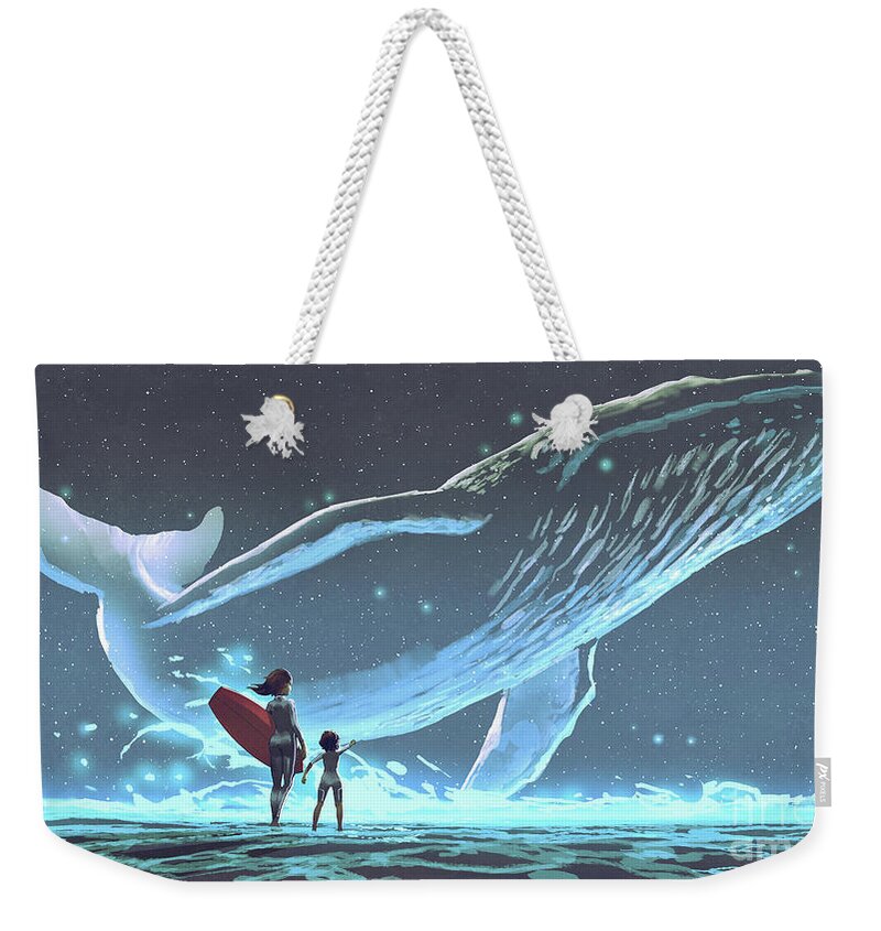 Illustration Weekender Tote Bag featuring the painting Meet the legendary whale by Tithi Luadthong