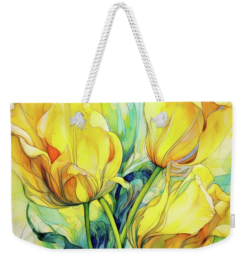 Tulips Weekender Tote Bag featuring the painting Mellow Yellow Tulips by Tina LeCour
