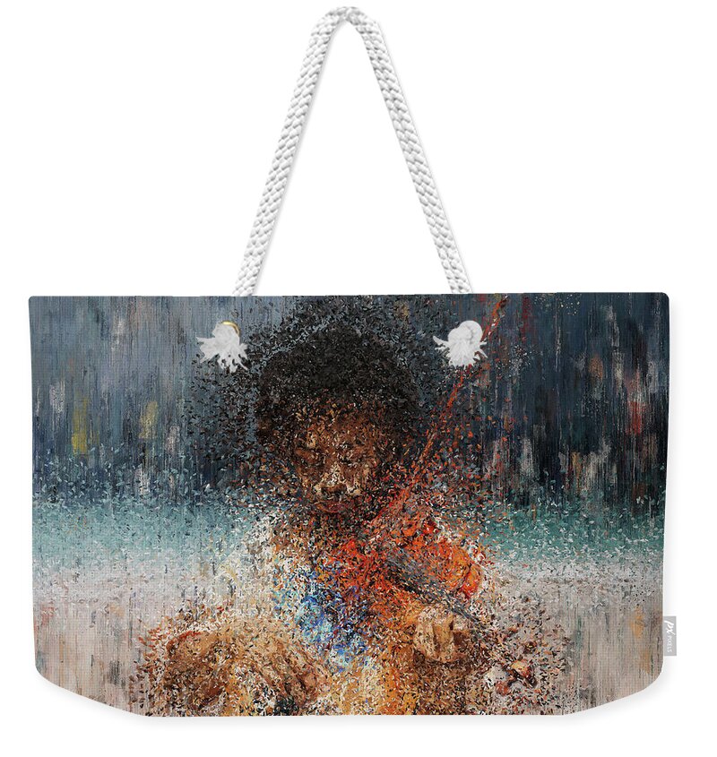 Violinist Weekender Tote Bag featuring the painting Melody of the Storm by Alex Mir