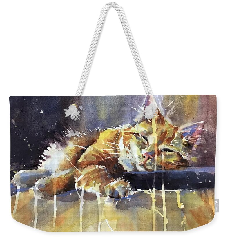 Cat Weekender Tote Bag featuring the painting Melting into Dreamland by Judith Levins