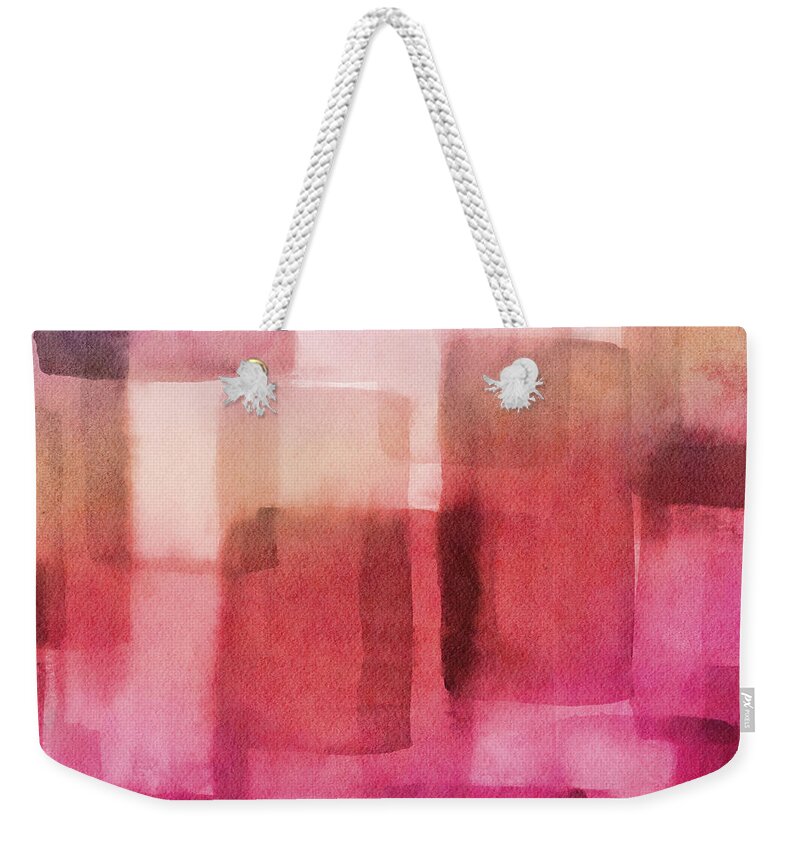 Abstract Weekender Tote Bag featuring the mixed media Memory Lane Pink- Art by Linda Woods by Linda Woods