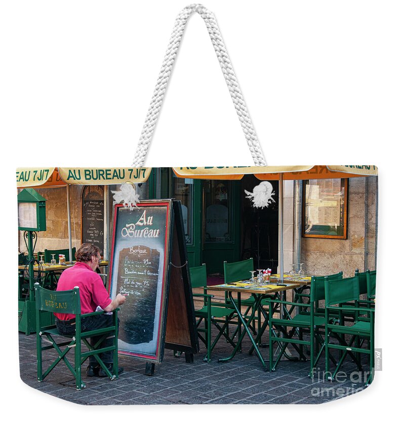 Tours Weekender Tote Bag featuring the photograph Menus of the Day at Au Bureau Restaurant by Bob Phillips