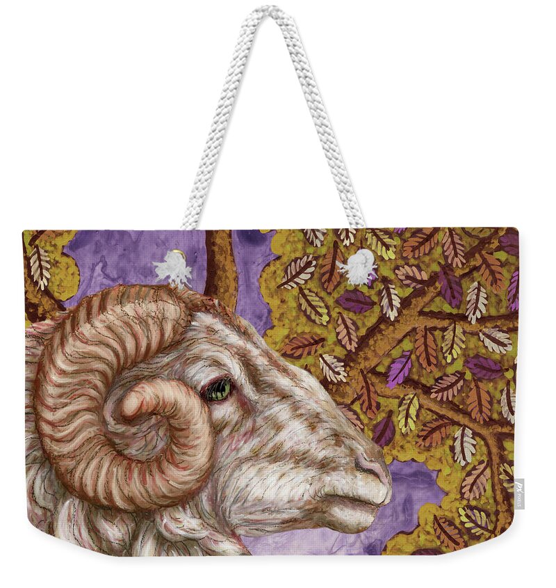 Ram Weekender Tote Bag featuring the painting Merino Ram Treescape by Amy E Fraser