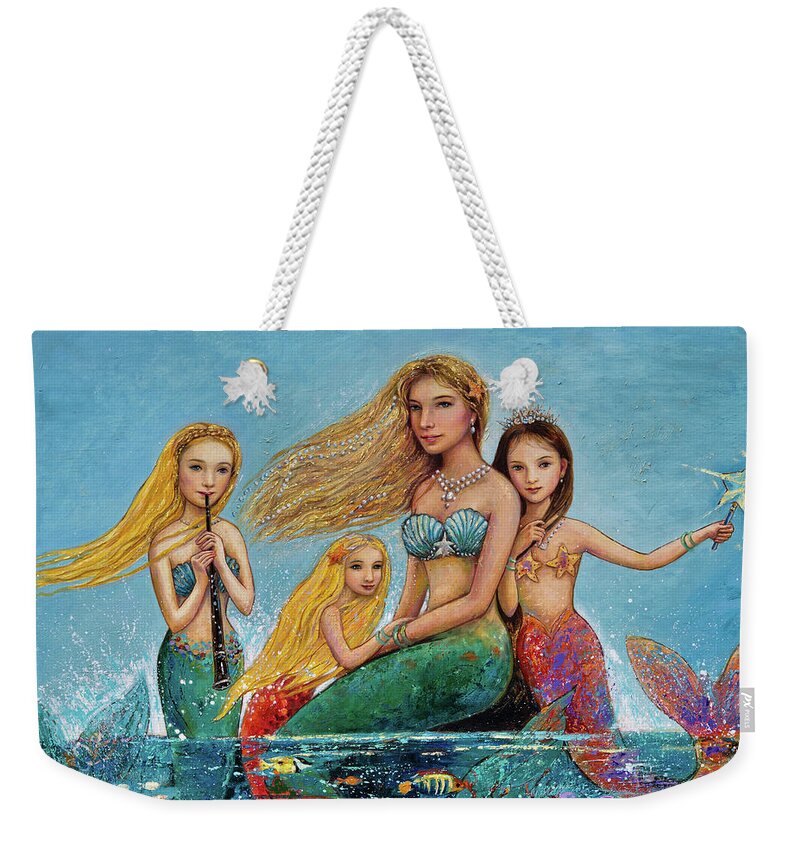 Mermaid Weekender Tote Bag featuring the painting Mermaid Family by Shijun Munns