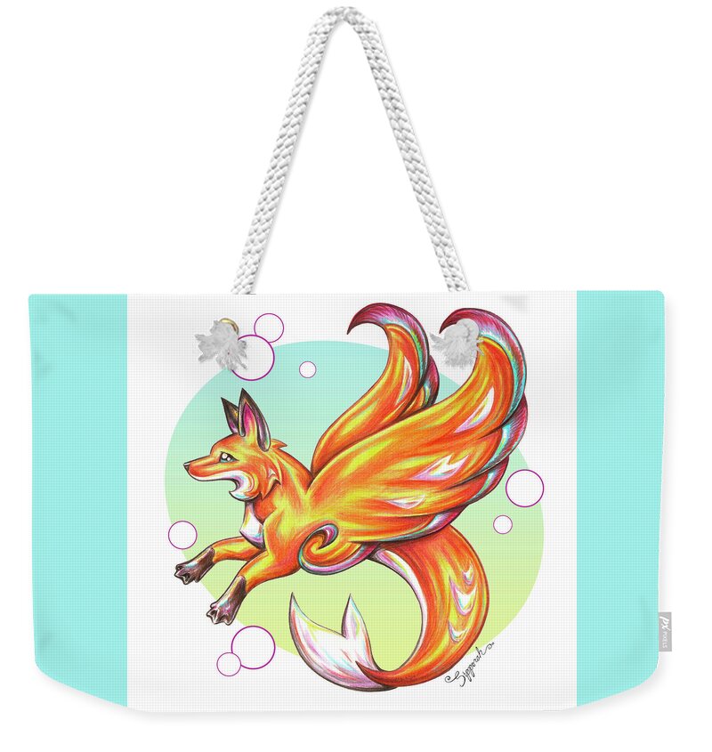 Fox Weekender Tote Bag featuring the mixed media Mermaid Fox by Sipporah Art and Illustration