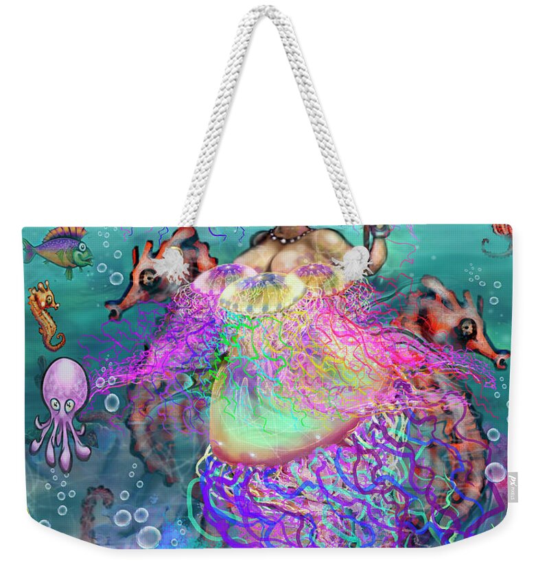 Mermaid Weekender Tote Bag featuring the digital art Mermaid Jellyfish Dress by Kevin Middleton