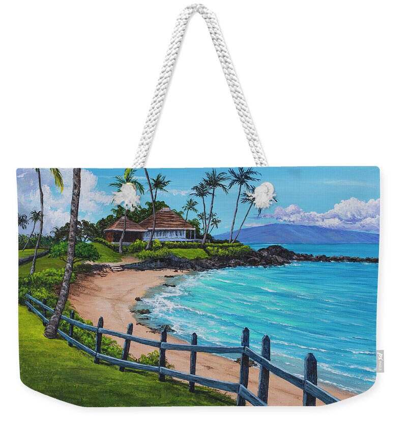 Hawaii Weekender Tote Bag featuring the painting Merrimans At Kapalua Bay by Darice Machel McGuire