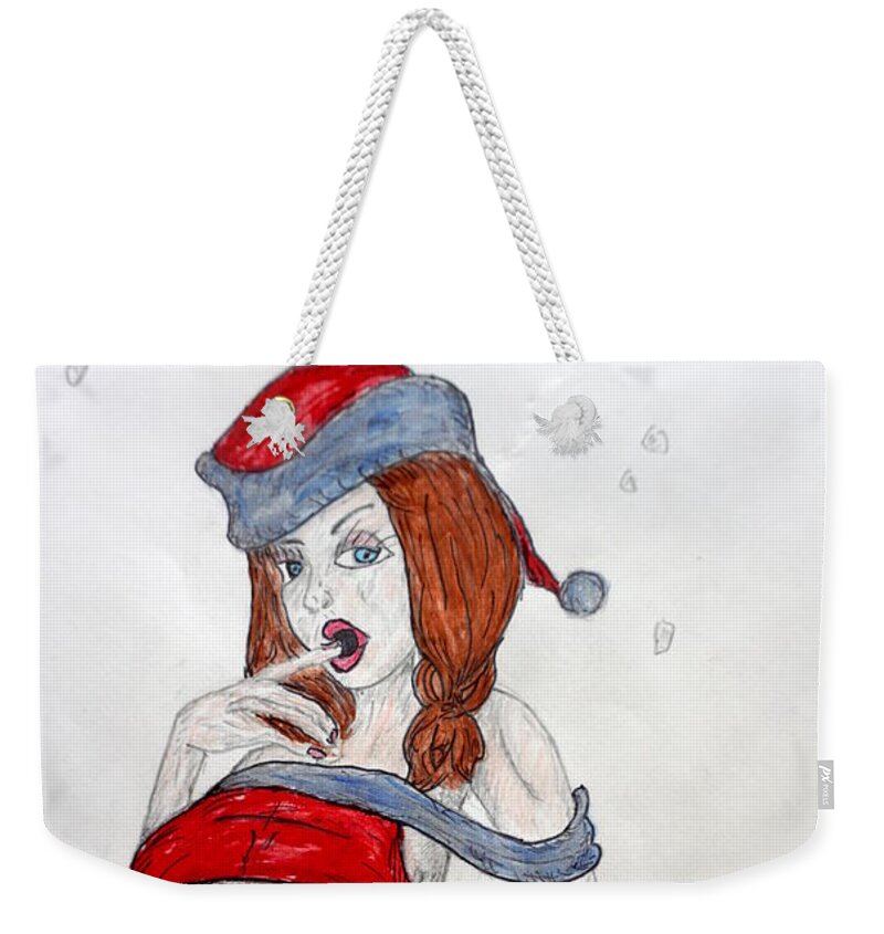 Pinup Weekender Tote Bag featuring the drawing Merry Christmas by Brent Knippel