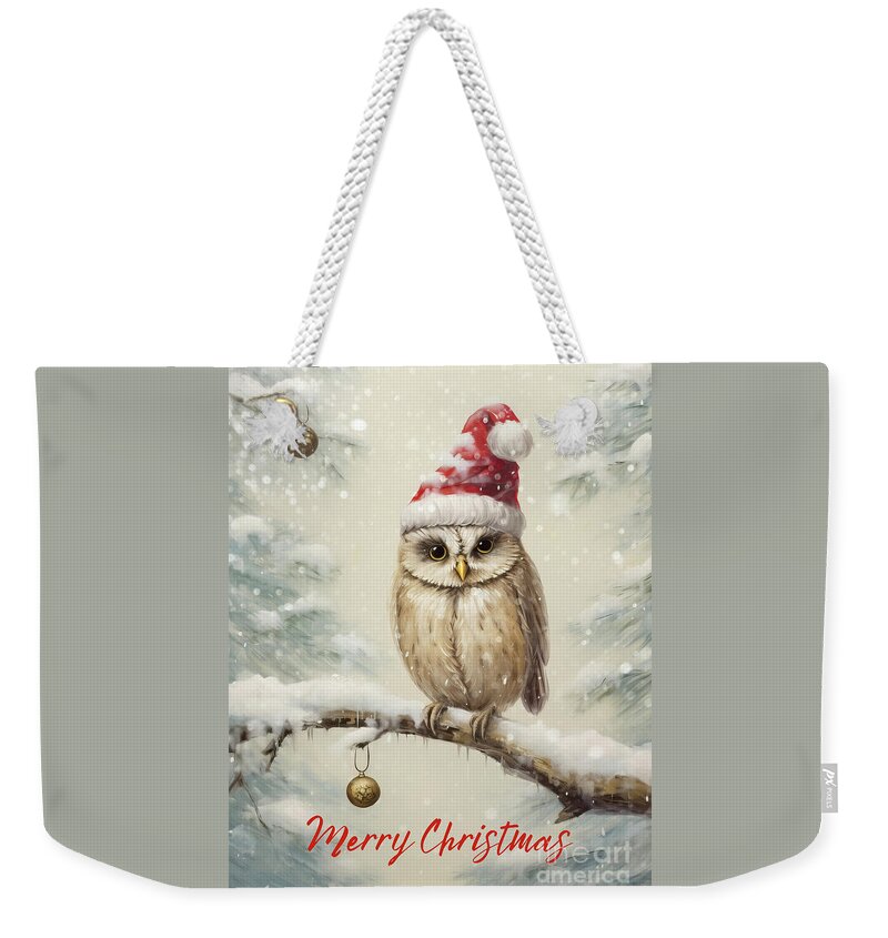 Owl Weekender Tote Bag featuring the painting Merry Christmas Owl by Tina LeCour
