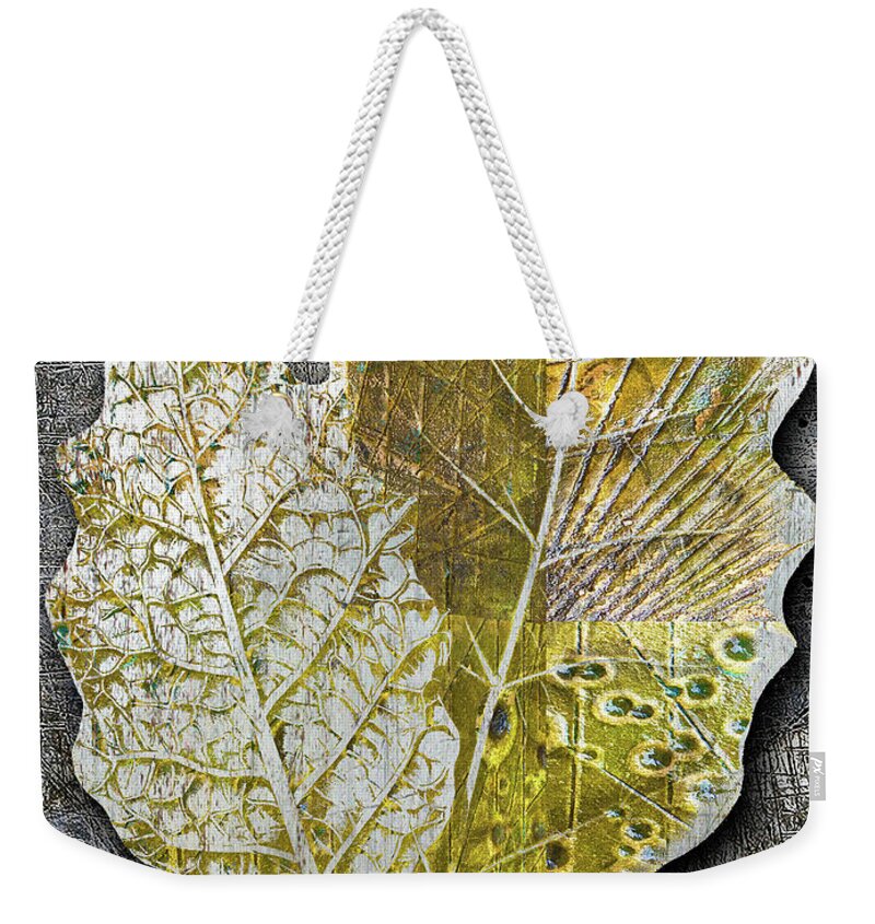 1800s Weekender Tote Bag featuring the painting Metal Metallic Gold Silver Leaves 1 by Tony Rubino