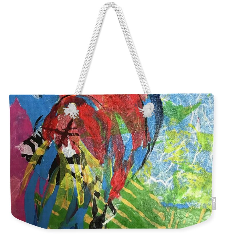 Elaineelliottart Weekender Tote Bag featuring the painting Mexico Macaw III by Elaine Elliott