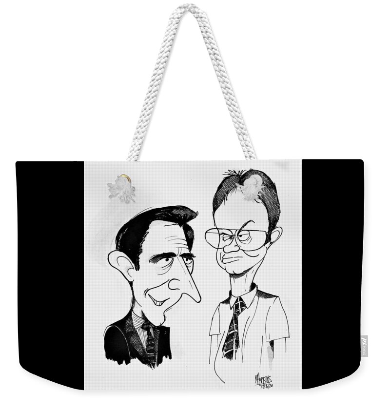 The Office Weekender Tote Bag featuring the drawing Michael and Dwight by Michael Hopkins
