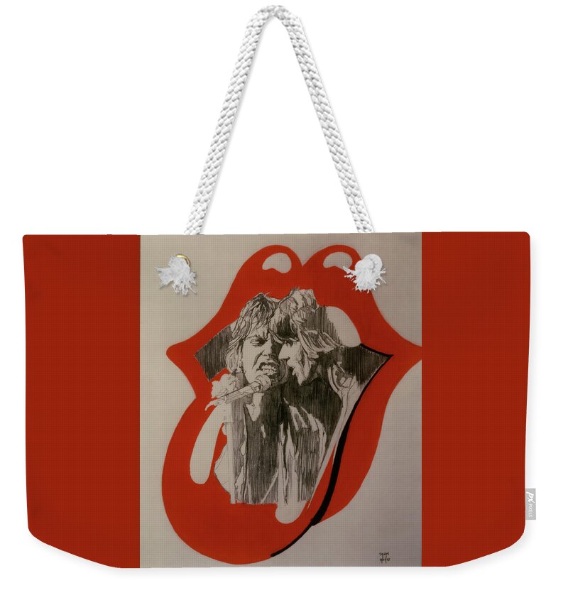 Mick Jagger Weekender Tote Bag featuring the drawing Mick Jagger And Keith Richards - Exiled by Sean Connolly
