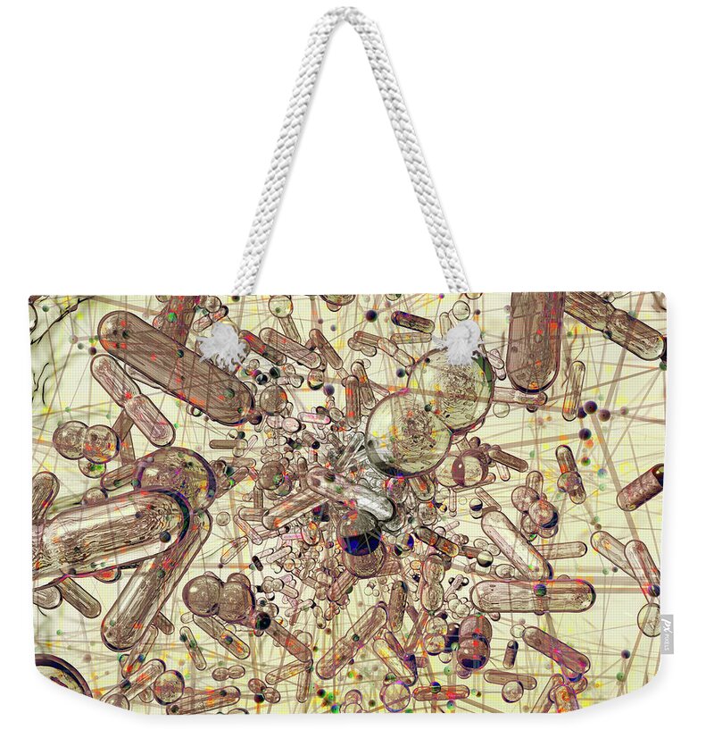 Archaea Weekender Tote Bag featuring the digital art MICROBIOTA Antique Map by Russell Kightley