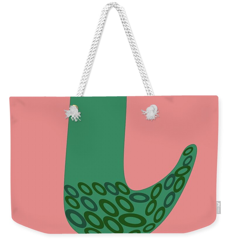 Mid Century Modern Weekender Tote Bag featuring the digital art Mid Century Bird in Pink by Donna Mibus