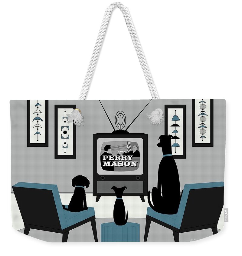 Black Dogs Weekender Tote Bag featuring the digital art Mid Century Dogs Watch Perry Mason by Donna Mibus