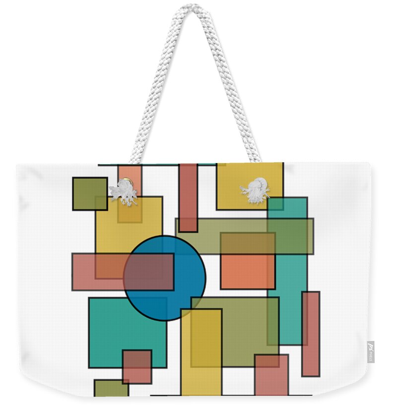 Mid Century Weekender Tote Bag featuring the digital art Mid Century Modern Blocks, Rectangles and Circles with horizontal Background by DB Artist