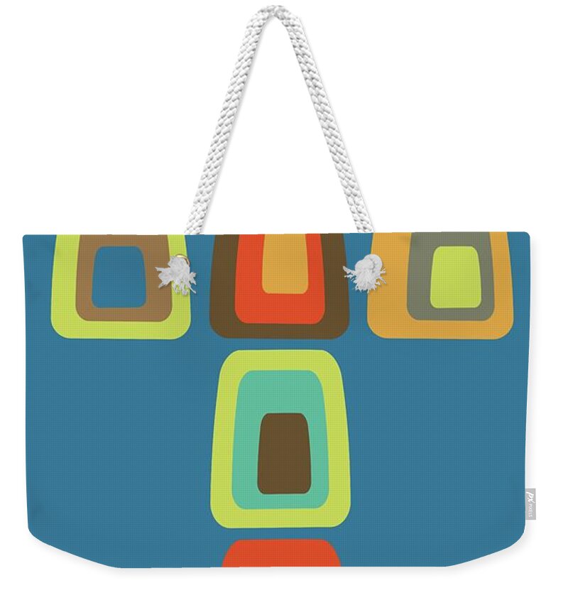 Christian Weekender Tote Bag featuring the digital art Mid Century Modern Oblong Cross Blue by Donna Mibus