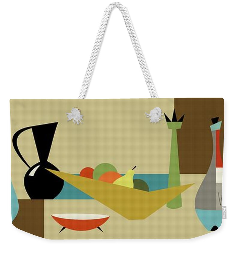 Mid Century Modern Weekender Tote Bag featuring the digital art Mid Century Modern Still Life by Donna Mibus