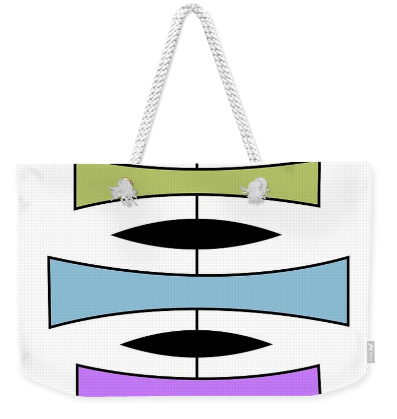 Mid Century Modern Weekender Tote Bag featuring the digital art Mid Century Modern Trapezoids in Cool Colors by Donna Mibus