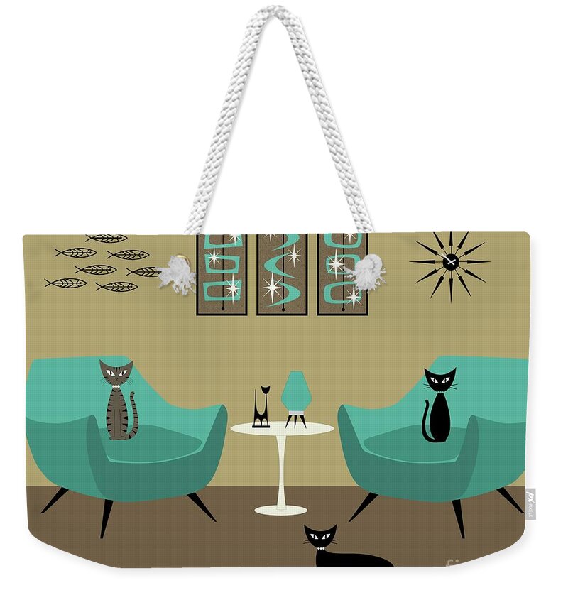 Henry Glass Chair Weekender Tote Bag featuring the digital art Mid Century Teal Chairs by Donna Mibus