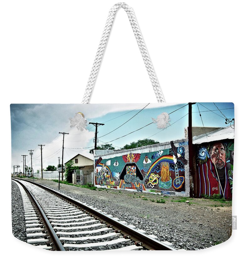 Train Tracks Weekender Tote Bag featuring the photograph Mid-day Train by Carmen Kern