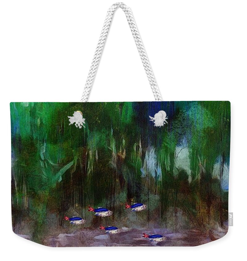 Fish Weekender Tote Bag featuring the mixed media Midnight in the Aquarium by Christopher Reed