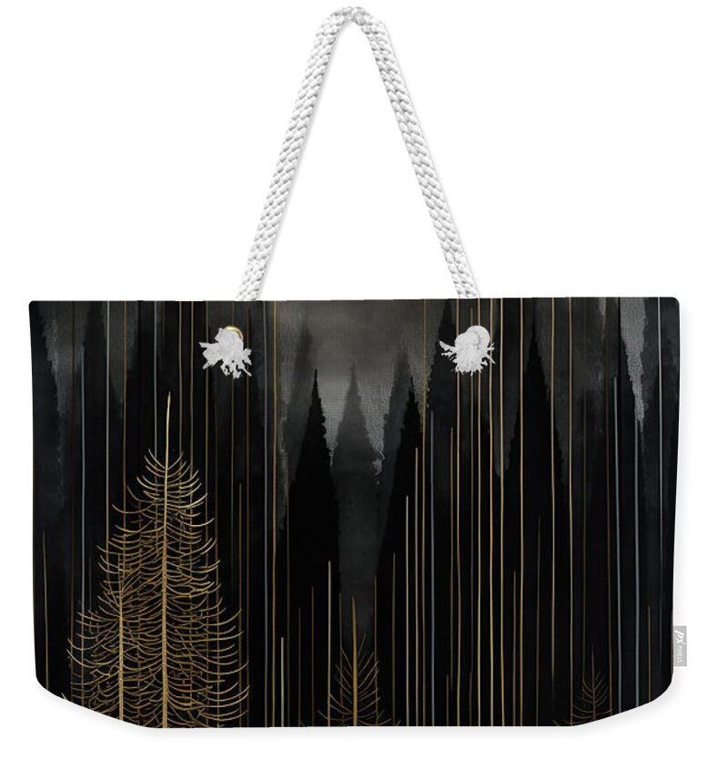 Geometric Black And Gold Evergreen Art Weekender Tote Bag featuring the painting Midnight Muse by Lourry Legarde