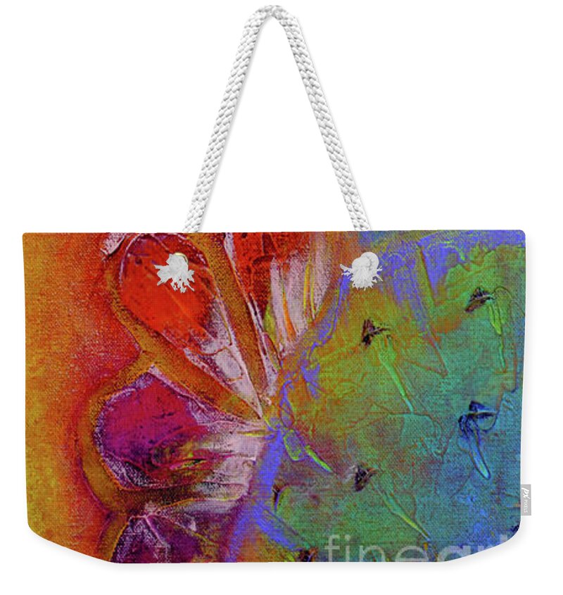 Prickly Pear Weekender Tote Bag featuring the painting Midnight Prickly Pear I by Robin Valenzuela