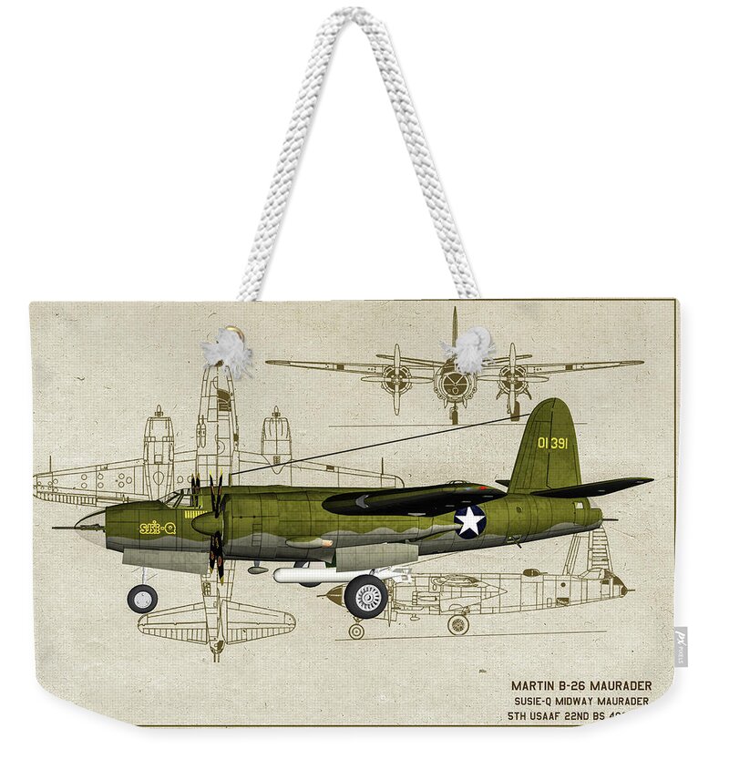 Martin B-26 Marauder Weekender Tote Bag featuring the digital art Midway Marauder - Profile Art by Tommy Anderson
