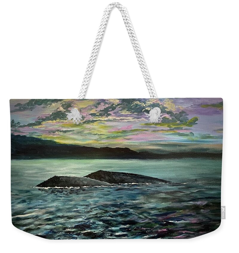 Gray Whales Weekender Tote Bag featuring the painting Migration by Larry Whitler