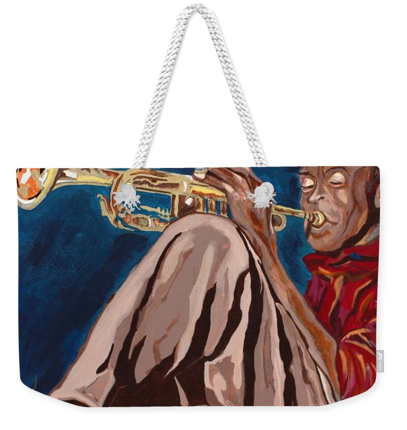  Weekender Tote Bag featuring the painting Miles Davis-Backstage by Bill Manson