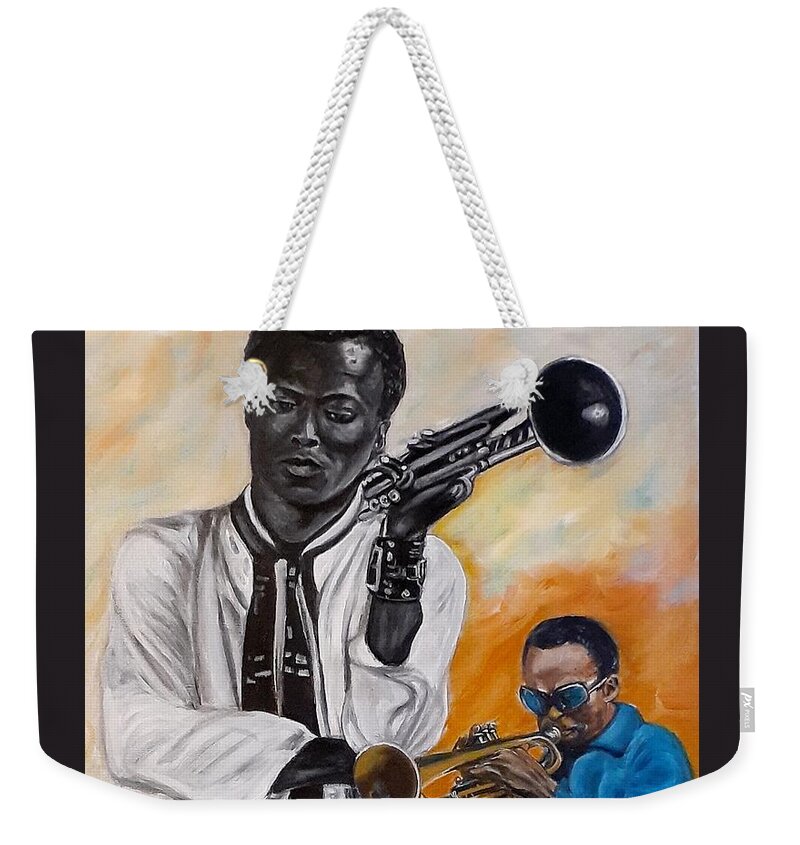 Miles Davis Weekender Tote Bag featuring the painting Miles Davis by Victor Thomason