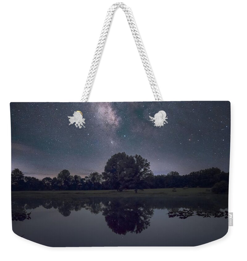 Nightscape Weekender Tote Bag featuring the photograph Milky Way over the Pond by Grant Twiss