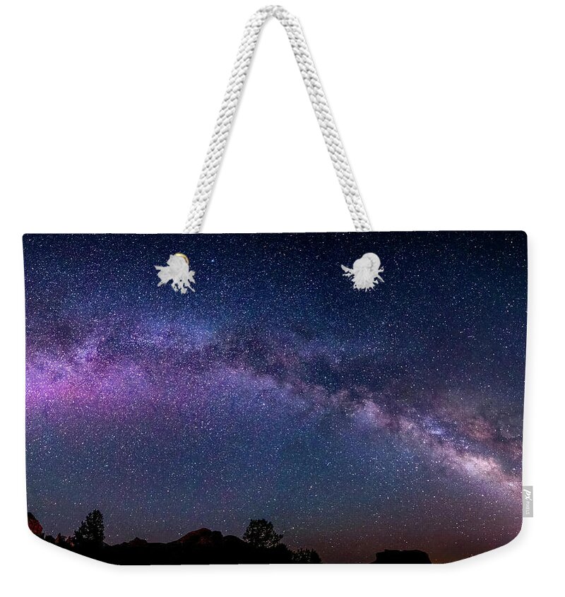 Milky Way Weekender Tote Bag featuring the photograph Milky Way Panorama by Al Judge