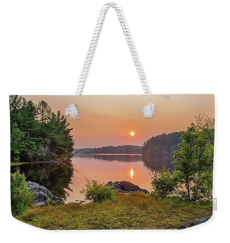Burlington Weekender Tote Bag featuring the photograph Mill Pond Sunrise in Burlington Massachusetts by Toby McGuire