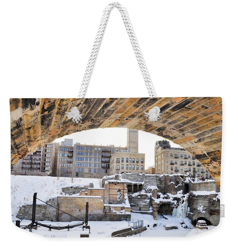 Minneapolis Weekender Tote Bag featuring the photograph Mill Ruins Park Winter by Kyle Hanson