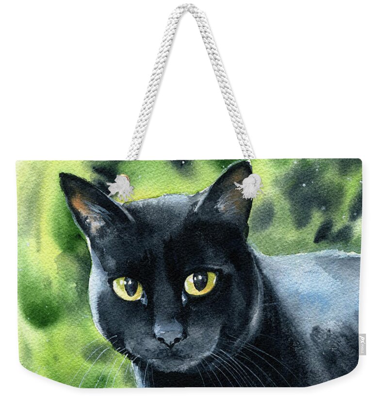 Black Cat Weekender Tote Bag featuring the painting Milly Black Cat Painting by Dora Hathazi Mendes
