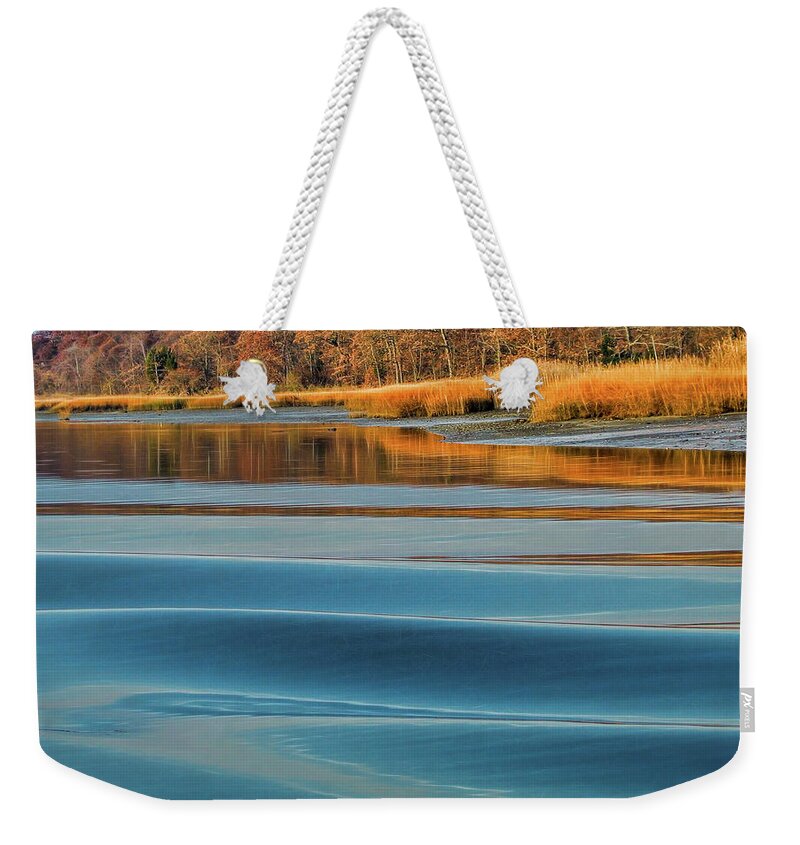 Reflection Weekender Tote Bag featuring the photograph Milton Harbor in Autumn by Cordia Murphy