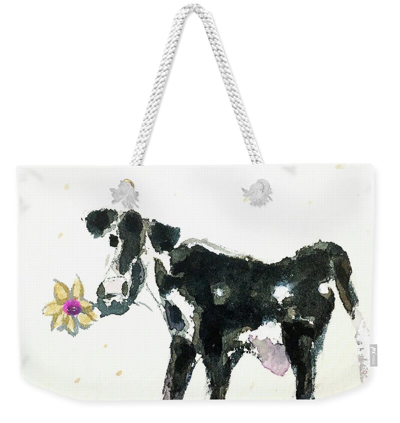 Cow Weekender Tote Bag featuring the painting Mini Cow 3 by Roxy Rich