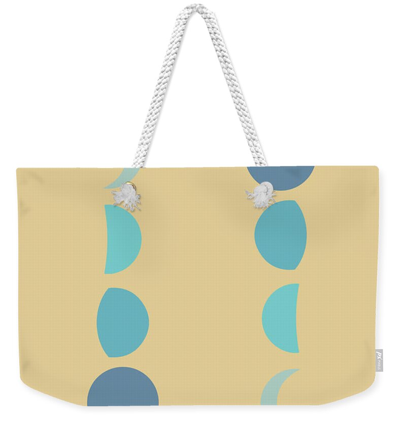 Moon Phases Weekender Tote Bag featuring the mixed media Minimal Moon Phases 2 - Lunar Cycle Print - La Luna - Mid-century modern, Scandinavian Abstract by Studio Grafiikka