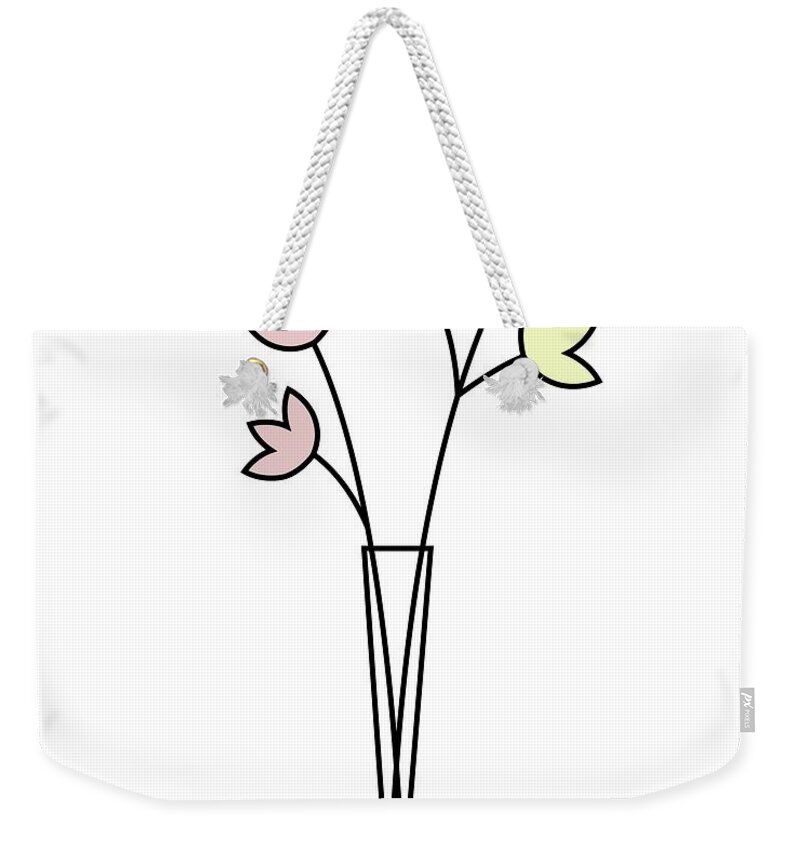 Minimalistic Design Weekender Tote Bag featuring the digital art Minimal Plant in Vase 3 by Donna Mibus