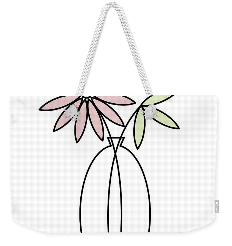 Minimalistic Design Weekender Tote Bag featuring the digital art Minimal Plant in Vase 4 by Donna Mibus