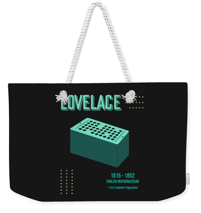 Science Poster Weekender Tote Bag featuring the digital art Minimal Science Poster - Ada Lovelace - Mathematician - First by Studio Grafiikka