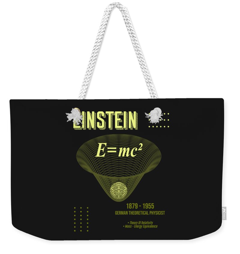 Science Posters Weekender Tote Bag featuring the digital art Minimal Science Poster - Albert Einstein - Theoretical Physicist by Studio Grafiikka