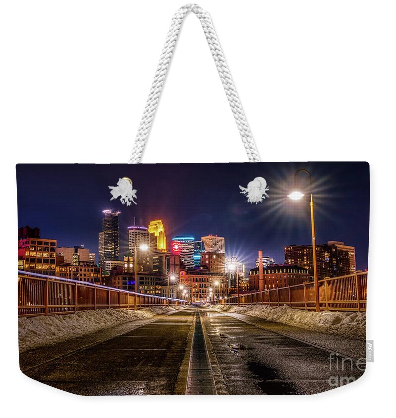 Stone Arch Bridge Weekender Tote Bag featuring the photograph Minneapolis, Stone Arch Bridge by Bill Frische