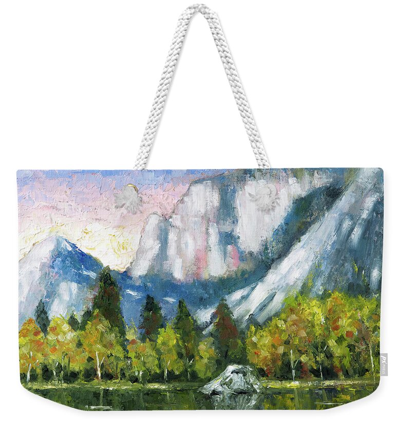 Landscape Weekender Tote Bag featuring the painting Mirror Lake, Yosemite by Mike Bergen