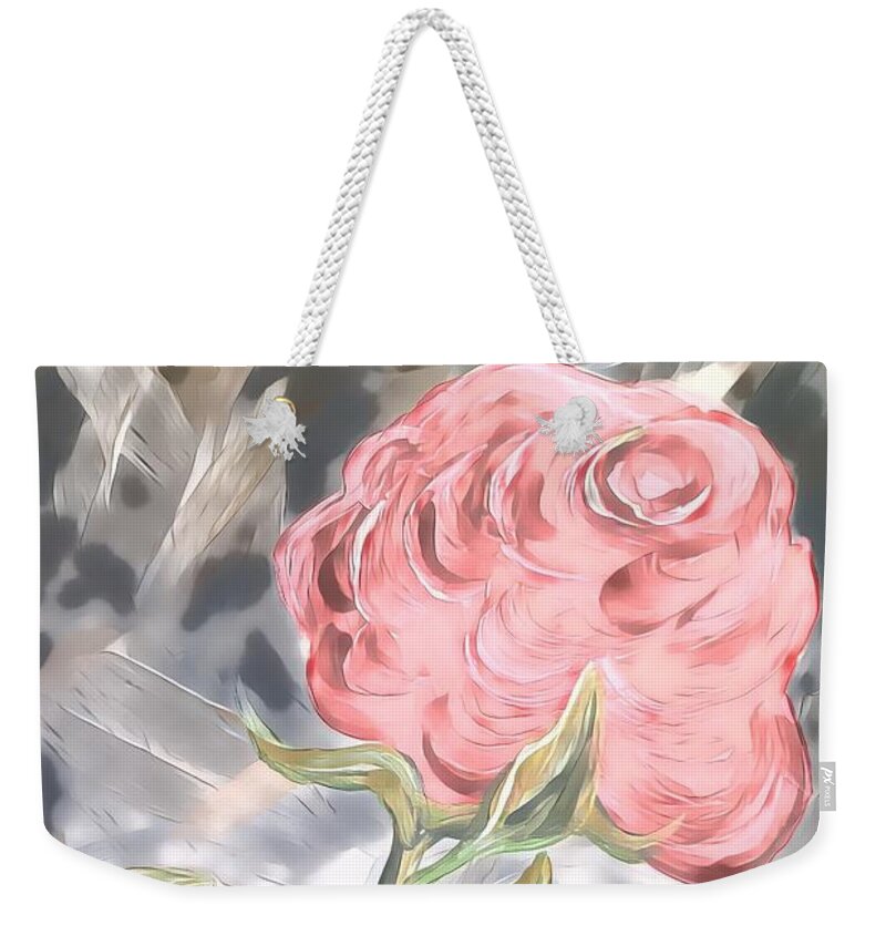 Pink Weekender Tote Bag featuring the painting Mirrored Rose by Eloise Schneider Mote