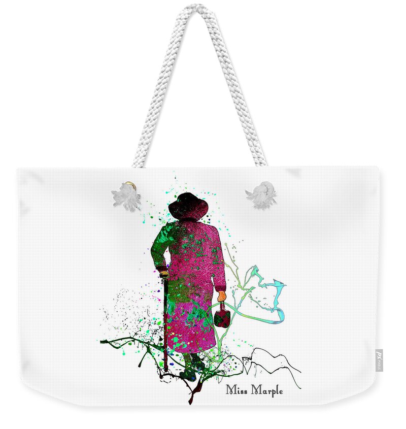 Watercolour Weekender Tote Bag featuring the painting Miss Marple by Miki De Goodaboom